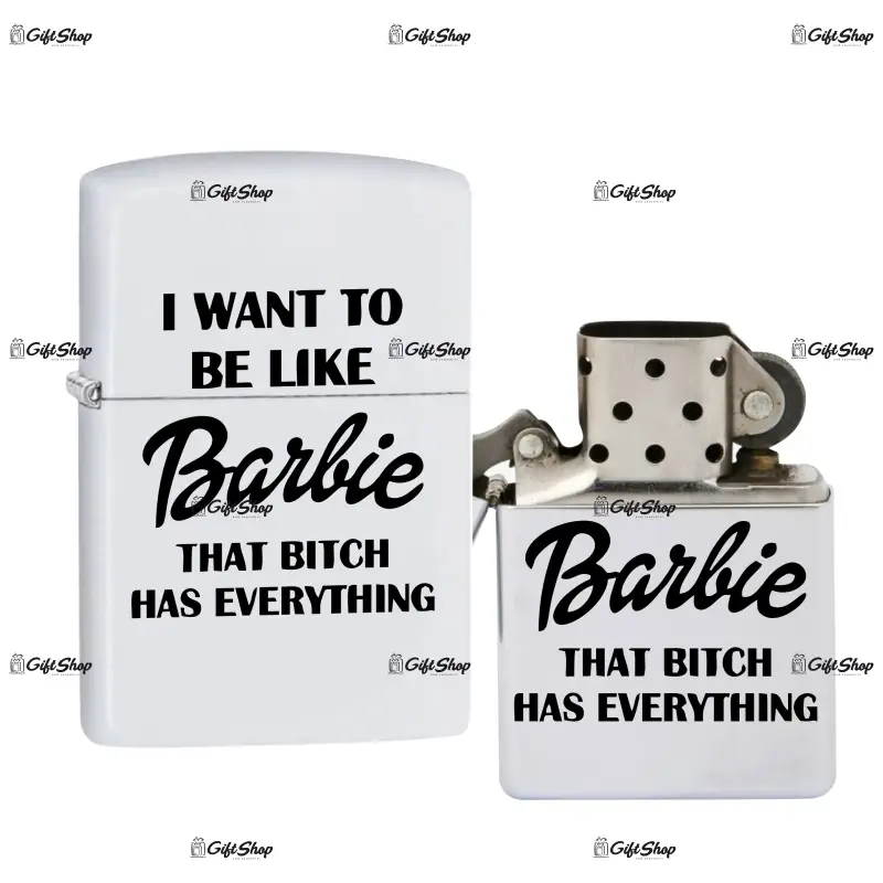 I want to be like barbie, bricheta metalica gravata laser cu mesaj